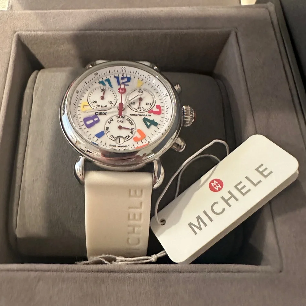 Michele Rainbow Face Watch with extra band and original packaging - Picture 1 of 7